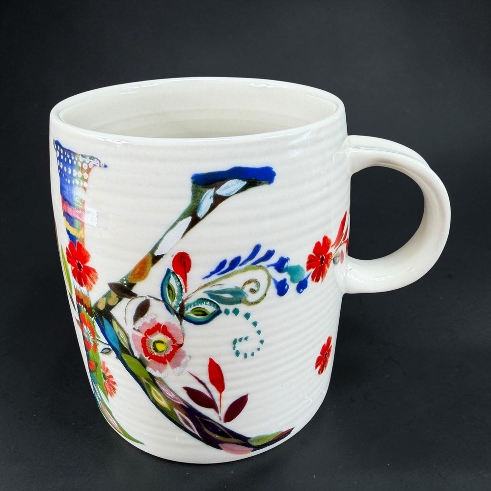 Anthropologie Starla Michelle Halfmann Monogram K Floral Stoneware Mug 4in